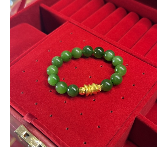 Vòng Chuỗi Xanh Phối 3 Charm Vàng 